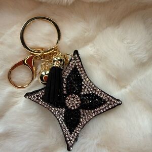 Purse Bling Elegant Black and Gold Keychain Accessory